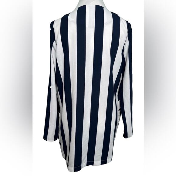 Elodie Navy Stripe Trendy Open Front Blazer Jacket Long Sleeve Size Medium - Picture 4 of 10